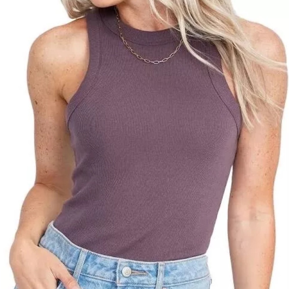 Old Navy Rib-Knit High Neck Tank Top in Dusty Mauve Purple